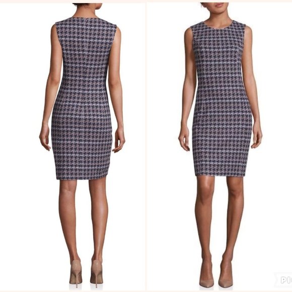 PESERICO Sheath Houndstooth Dress Italian Sz 44 Gray Suit Career Staple Timeless - Picture 5 of 15